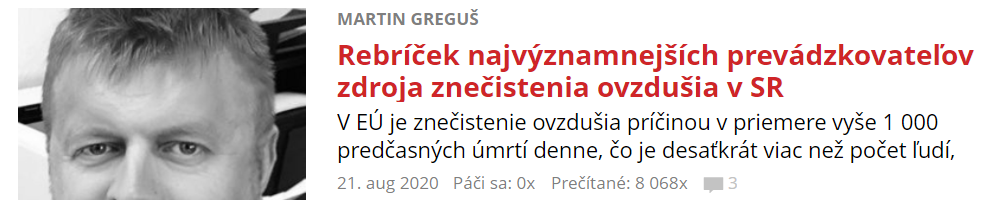 Najvýznamnejší prevádzkovatelia zdrojov znečistenia ovzdušia v SR