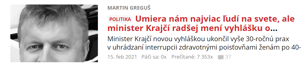 Na Slovensku umiera najviac ľudí na svete ale minister zdravotníctva rieši potraty…